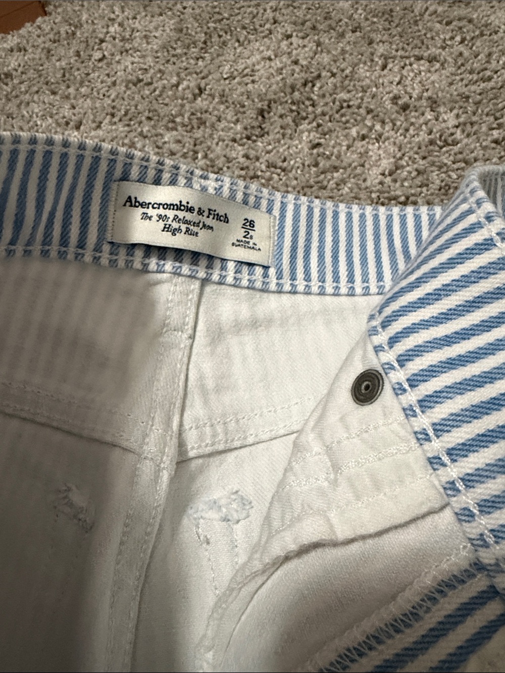 NWOT Abercrombie & Fitch 90s relaxed Jeans, high rise, blue & white stripe - Picture 5 of 9